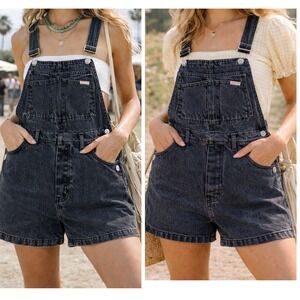 Vintage Guess Denim Shortalls Size 4 Black Overalls Shorts Made In USA 90s Retro